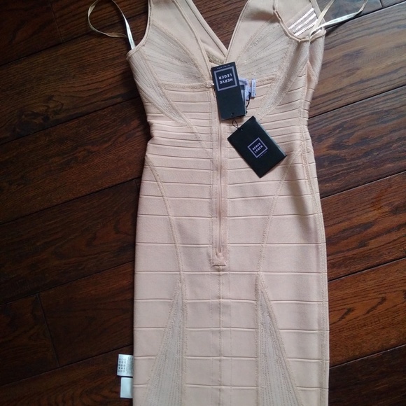 NWT Herve Leger Christy Leather Sequin Sunburst Beaded Rose blush Dress S - Picture 7 of 7